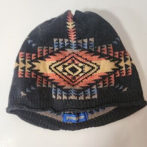 Pendleton Mens Merino Wool Beanie Hat Southwestern Geometric‎ Knit Black Orange